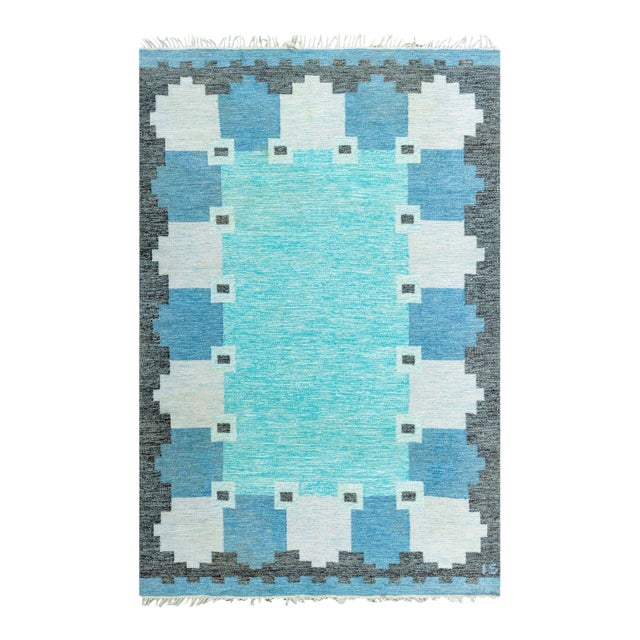 Doris Leslie Blau Vintage Swedish Flat Woven Rug by Ingegerd Silow For Sale