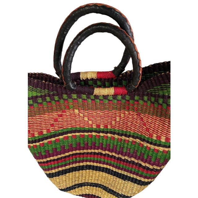 2000 - 2009 Large Colorful Saint -Tropez Style African Basket 18" H by 20" W For Sale - Image 5 of 10