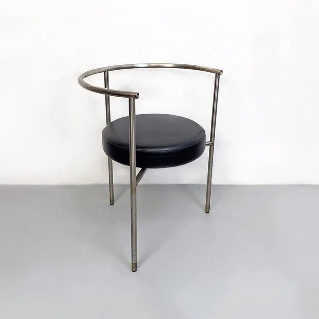 Post Modern Italian Cockpit Shape Leather & Steel Side Chair, 1980s For Sale - Image 6 of 16