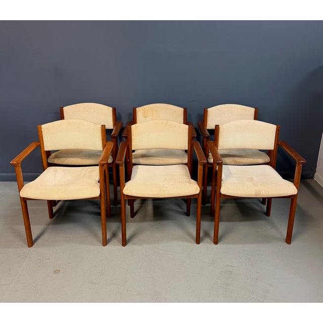 Mid-Century Modern Set of Six Scandinavian Modern Teak Stacking Armchairs, Denmark or Norway, 1970s For Sale - Image 3 of 13