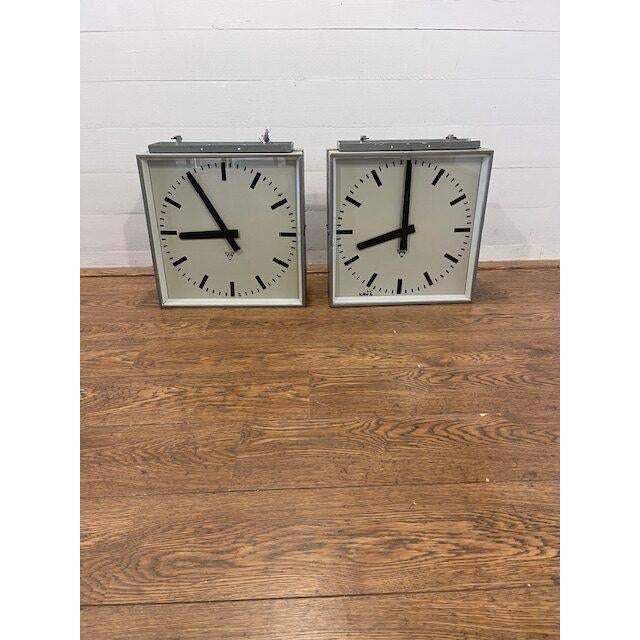 Large Industrial Square Double Sided Factory Wall Clocks from Pragotron, 1970s – Clock made by Pragotron in former...
