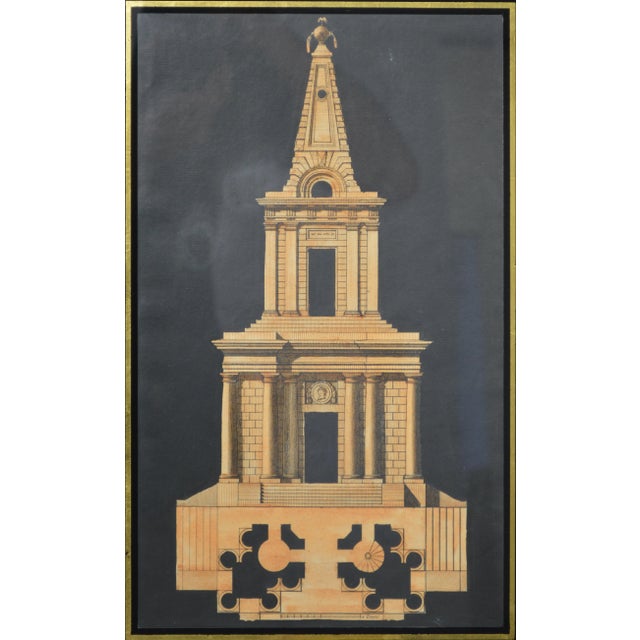 18th Century Pair Antique Architectural Engravings in Fine Gilt & Lacquer Modernist Frames For Sale - Image 5 of 8