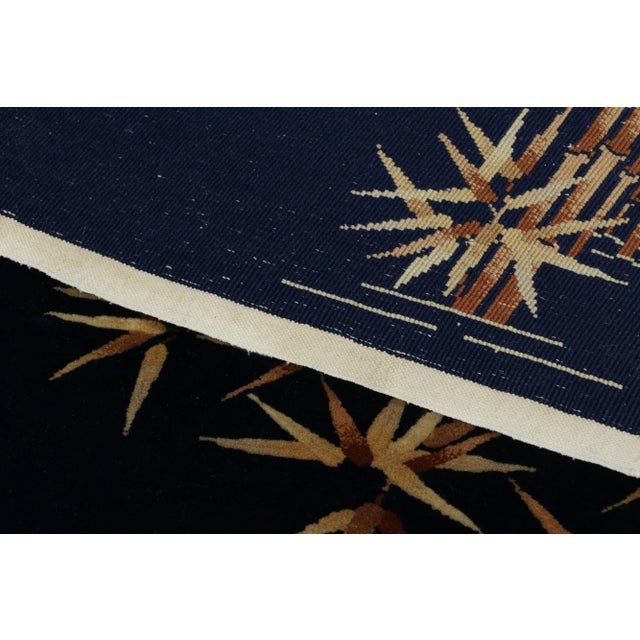 1910s Antique Chinese Art Deco Rug, Midnight Blue With Bamboo Patterns - Rug & Kilim For Sale - Image 5 of 6