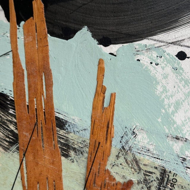 Christiane Corcelle "Whispers of the Forest 5" Mixed Media on Canvas, Tall Narrow Abstract Painting in Sage, Aqua and Black, 2024 For Sale - Image 4 of 9