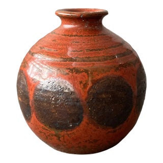 1960s Mid-Century Modern Red Japanese Stoneware Pottery Vase For Sale