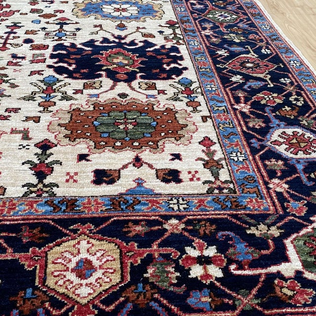 Fine Ivory Persian Serapi Hand-Knotted Wool Rug - 6'1" X 9'1" For Sale - Image 9 of 18