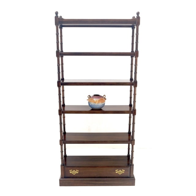 Faux Bamboo 6 Tier One Drawer Etagere Solid Cherry MINT For Sale - Image 12 of 13