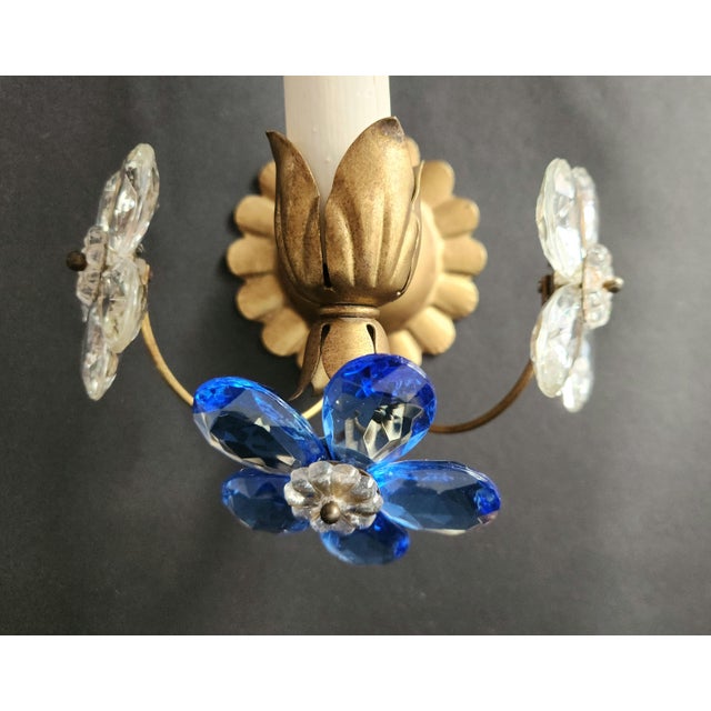 Gilt Floral Wall Lamps with Murano Glass Flowers, Italy, 1960s, Set of 2 For Sale - Image 6 of 18
