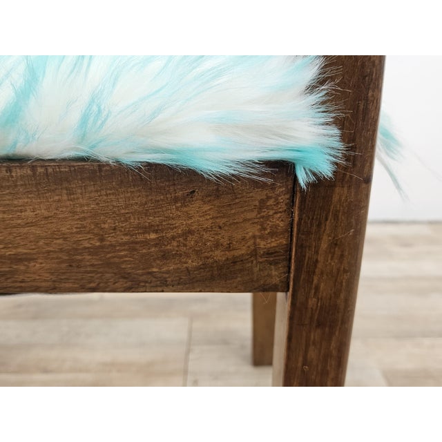 Art Deco Stool in Walnut and Blue Fur, 1940 For Sale - Image 9 of 15