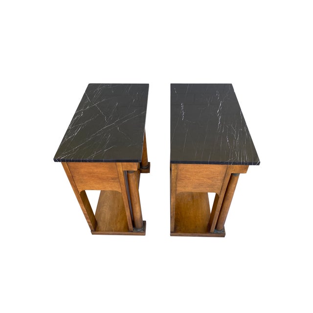 Baker Furniture Company Neoclassical-Style Bedside or Side Tables With Marble Tops, by Baker Furniture For Sale - Image 4 of 18