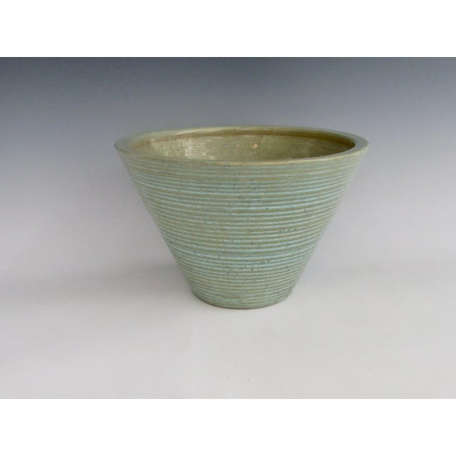 Zanesville Pottery Homespun Planter Pot Aqua with Green Ribs Chairish