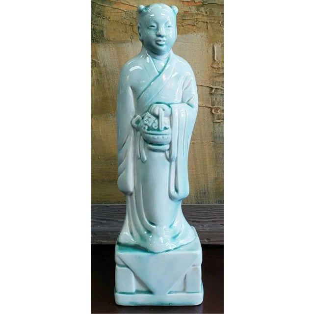 Mid 20th Century Chinese Celadon-Glazed Porcelain Court Attendant Figurine For Sale In New Orleans - Image 6 of 6