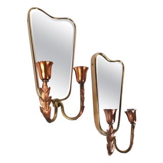 Midcentury Wall Light with Brass Mirrors in the Style of Gio Ponti, Italy, 1950 by Gio Ponti, Set of 2 For Sale