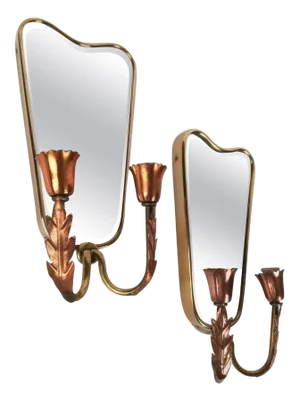 Midcentury Wall Light with Brass Mirrors in the Style of Gio Ponti, Italy, 1950 by Gio Ponti, Set of 2