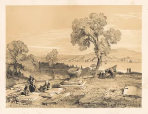1838 Lithograph of Constantinople "The Bosphorous From the Great Burial Ground, Pera" by John Frederick Lewis