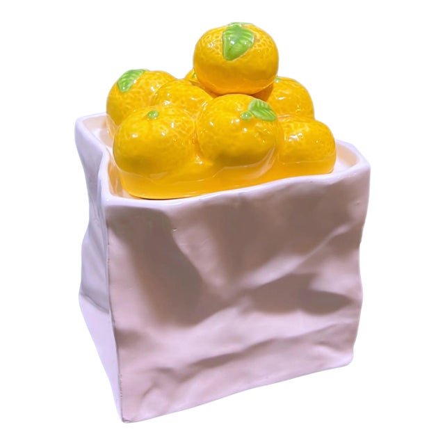 Vintage 1980s Italian Style Ceramic Paper Bag With Lemons For Sale
