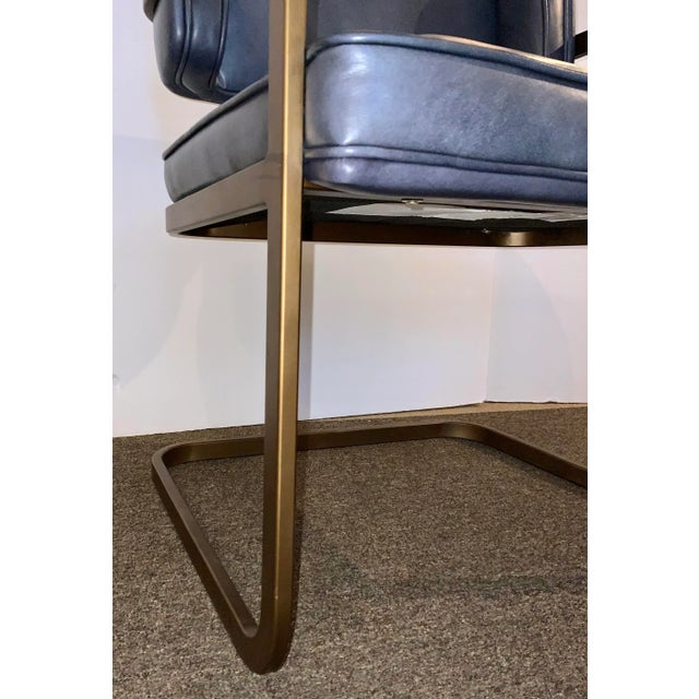 Mid-Century Modern Inspired Blue Leather Accent Chair For Sale In Atlanta - Image 6 of 6