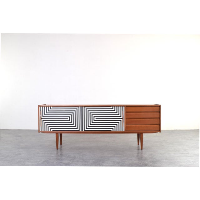 Mid-Century Modern Op-Art Hand-Painted Teak Sideboard, 1960s For Sale - Image 17 of 17
