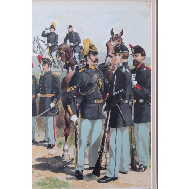 Late 19th Century Chromolithograph by H. A. Ogden Military Uniforms - 19th Century European Soldiers, Matched Pair, Equestrian & Infantry Scenes - Antique Framed Prints For Sale - Image 5 of 17