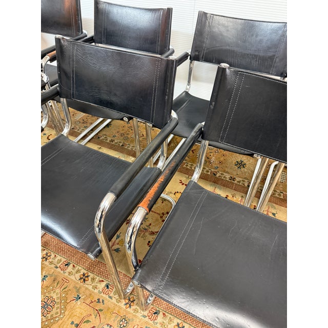 Mart Stam for Linea Veam 1970's S34 Leather Cantilever Armchairs , Set of 6 For Sale - Image 9 of 15