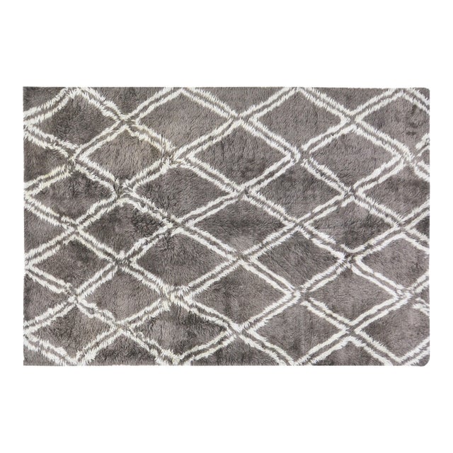 Indian Moroccan Style Hand Knotted Wool Rug, 6'x9' For Sale