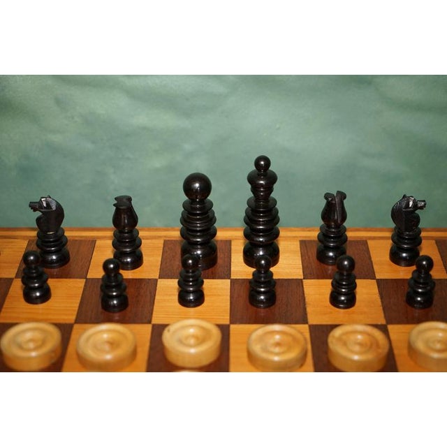 1950s Vintage English Pattern Boxwood & Ebonised Chess Set, 1950, Set of 32 For Sale - Image 5 of 16