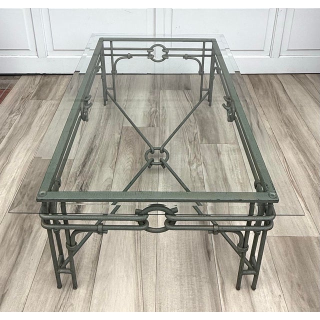 Vintage Giacometti Style Verdigris-Finish Metal & Glass Coffee Table For Sale - Image 10 of 14