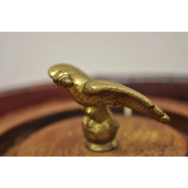 Wood Vintage Loyal Papeete Firetruck Brown Leather Brass Eagle Handle Bar Ice Bucket For Sale - Image 7 of 11