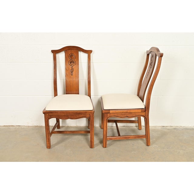 Thomasville Mid-Century Hollywood Regency Chinoiserie Carved Walnut Dining Chairs, Set of Six For Sale - Image 10 of 13