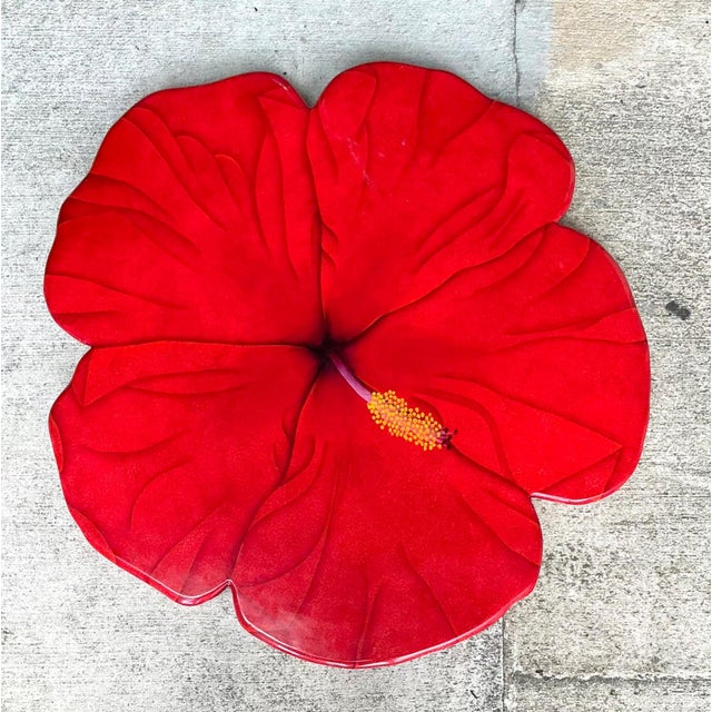 Vintage Red Hibiscus Flower Lazy Susan For Sale In West Palm - Image 6 of 12