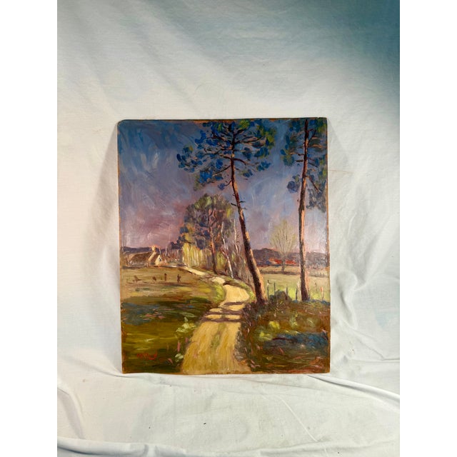 This painting's style features visible brushstrokes, emphasizing the interplay of light and shadow across the landscape....