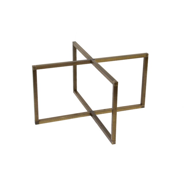 Round Brass Coffee Table With X Base and Italian Marble Top For Sale - Image 9 of 11