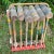 Look at the colors of this vintage croquet set! Love it to play or use as decor. One wheel is broken but the set can be...