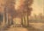 This signed 32" x 26" oil on canvas painting vividly captures a serene autumnal landscape, characterized by warm, earthy...