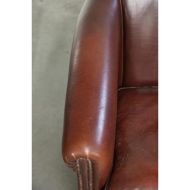 English Sheepskin Club Armchair in Dark Cognac For Sale - Image 7 of 13