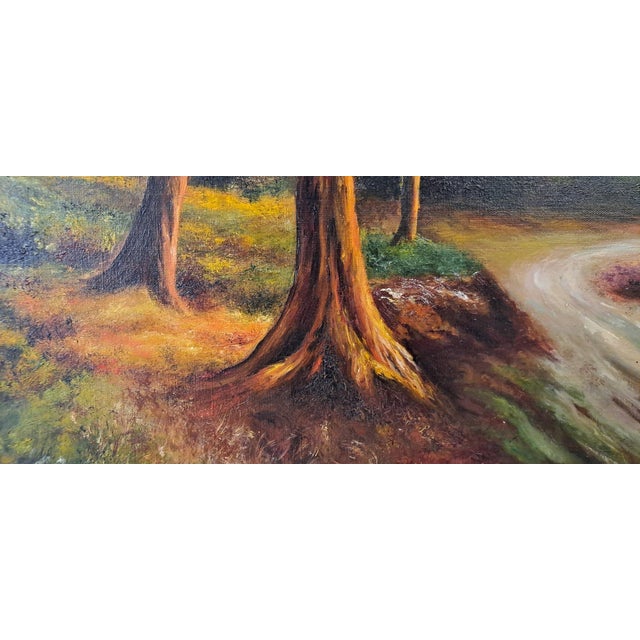 Hilly Landscape at Sunset with a Stream, 20th Century, Oil Painting on Canvas, Framed For Sale - Image 4 of 13