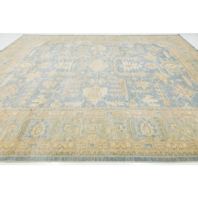 Textile Modern Hand-Knotted Oushak Style Wool Area Rug in Soft Sky Blue and Cream For Sale - Image 7 of 12