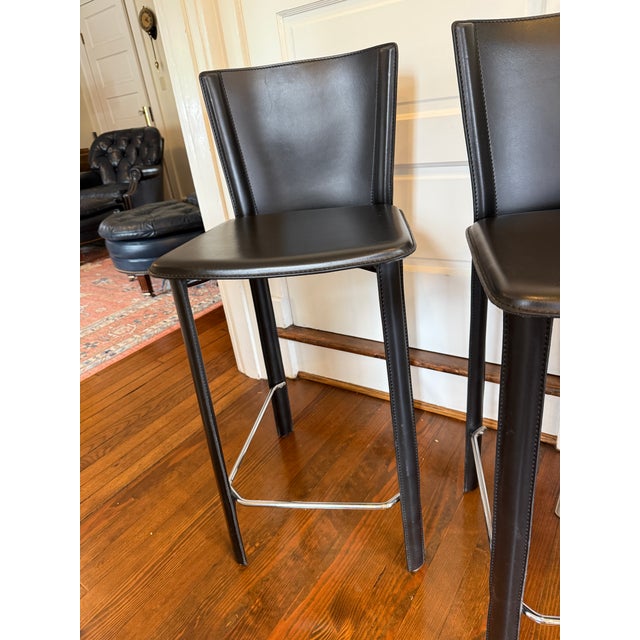 Late 20th Century Italian Frag Black Leather Countertop Stools, Set of 3 For Sale In Orlando - Image 6 of 13