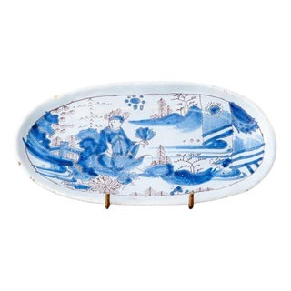 Blue and White Chinoiserie Tray from Nevers Faience For Sale
