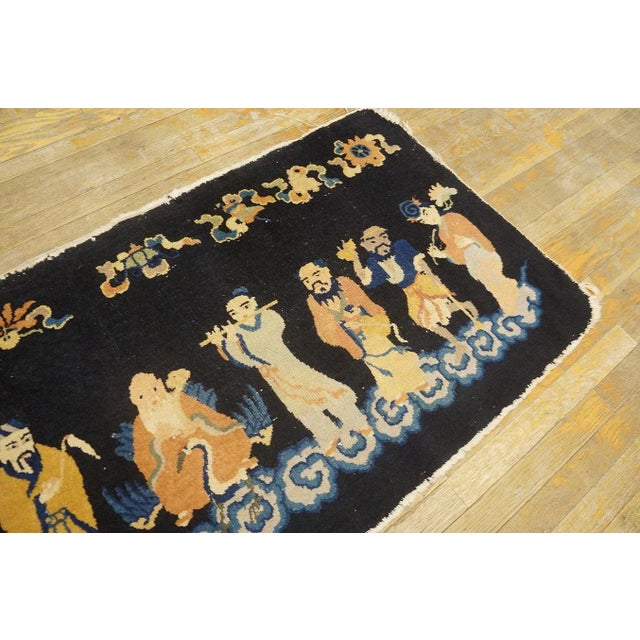 1920s Black Figural Scholars Pictorial Chinese Art Deco Carpet 5'6" X 12'6" Knotted Wool Rug For Sale - Image 4 of 11