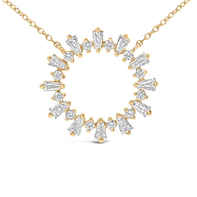 Contemporary 14K Yellow Gold Plated Sterling Silver 3/4 Cttw Diamond Starburst Pendant Necklace For Sale - Image 3 of 5