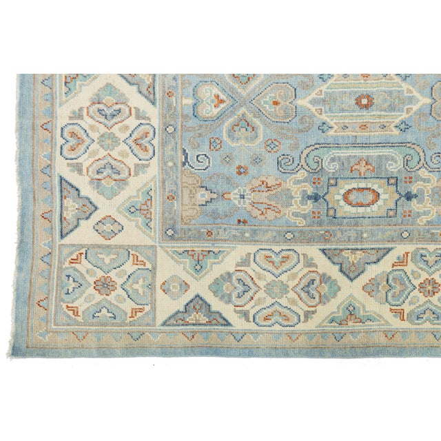 Contemporary Hand-Knotted Wool Oushak Style Area Rug in Sky Blue and Ivory For Sale - Image 9 of 12