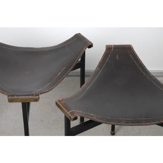 Set of Leather Stools, 1950s For Sale - Image 3 of 4