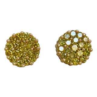 2 Carat Yellow Diamond Floral Cluster Flower Stud Earrings 14 Karat White Gold For Sale