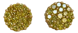 2 Carat Yellow Diamond Floral Cluster Flower Stud Earrings 14 Karat White Gold