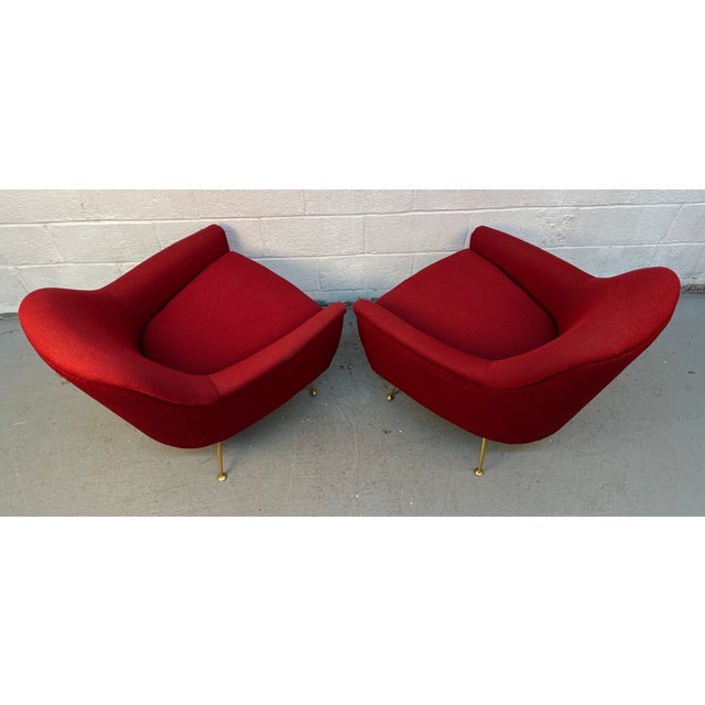Textile Pair of Mid-Century Style Burgundy Lounge Chairs For Sale - Image 7 of 12