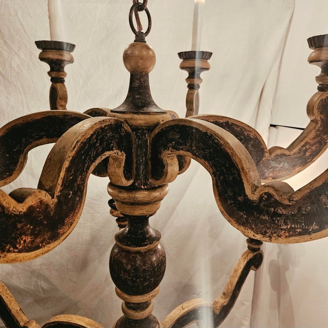 Paul Ferrante Style - Large French Provincial Two Tier 12 Light Wooden Chandelier For Sale - Image 4 of 8