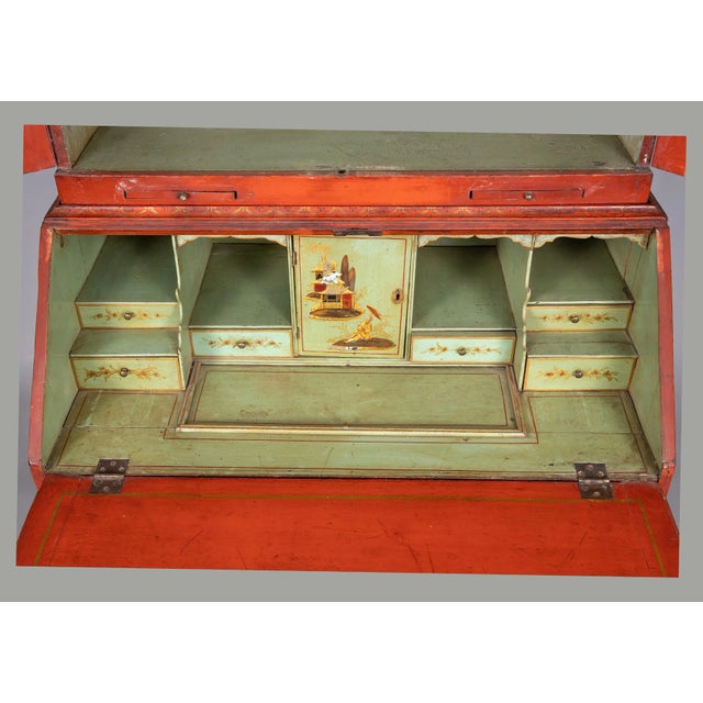 Wood George III Japanned Bureau Bookcase Secretary Desk For Sale - Image 7 of 11