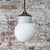 1950s Vintage Industrial Porcelain, Brass, and Opaline Glass Pendant Light For Sale - Image 5 of 7