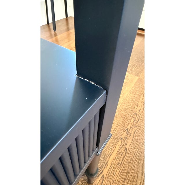 Woodbridge Black Bedside or End Table — Reeded Drawer & Pull-Out Tray For Sale - Image 9 of 11